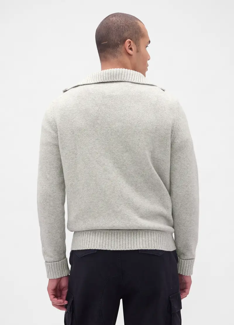 Maglione Grigio Con Zip, Uomo, Bianco miniatura 2