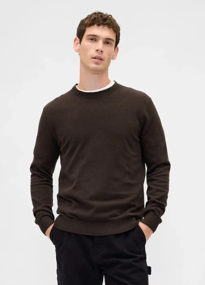 Maglione In Misto Cotone, Uomo, Marrone miniatura 2