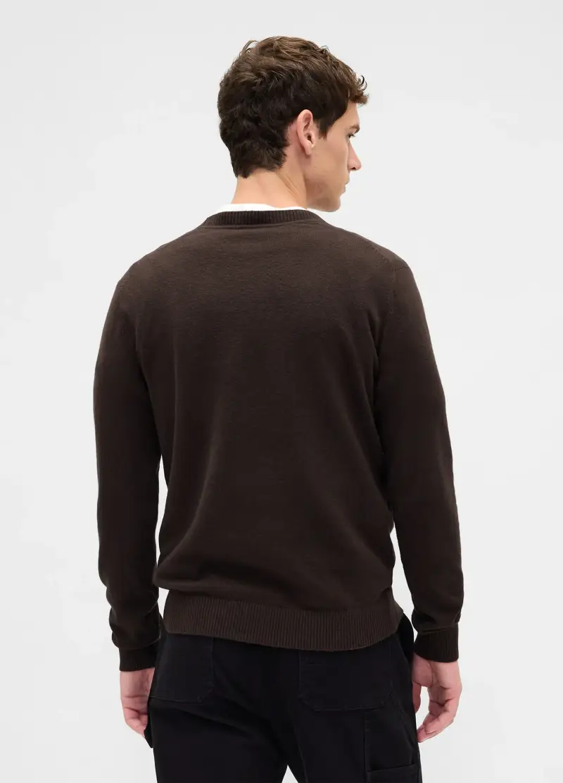 Maglione In Misto Cotone, Uomo, Marrone miniatura 3