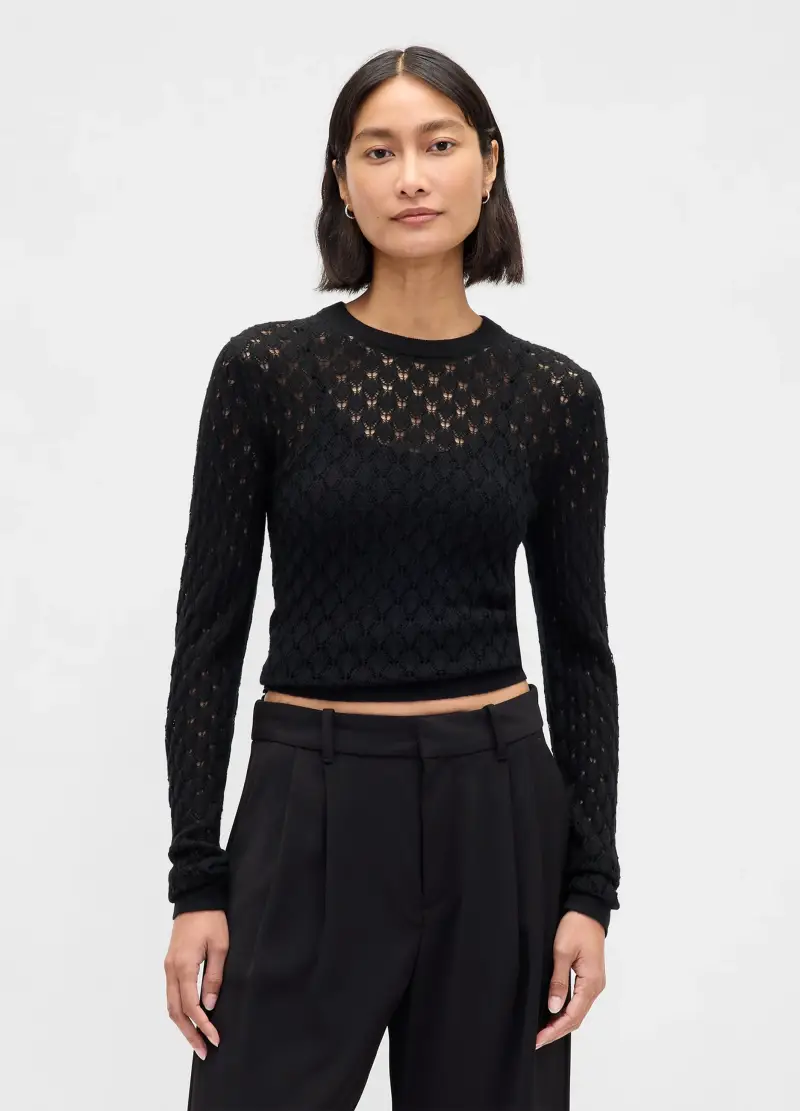 Maglione Nero Traforato, Donna, Nero