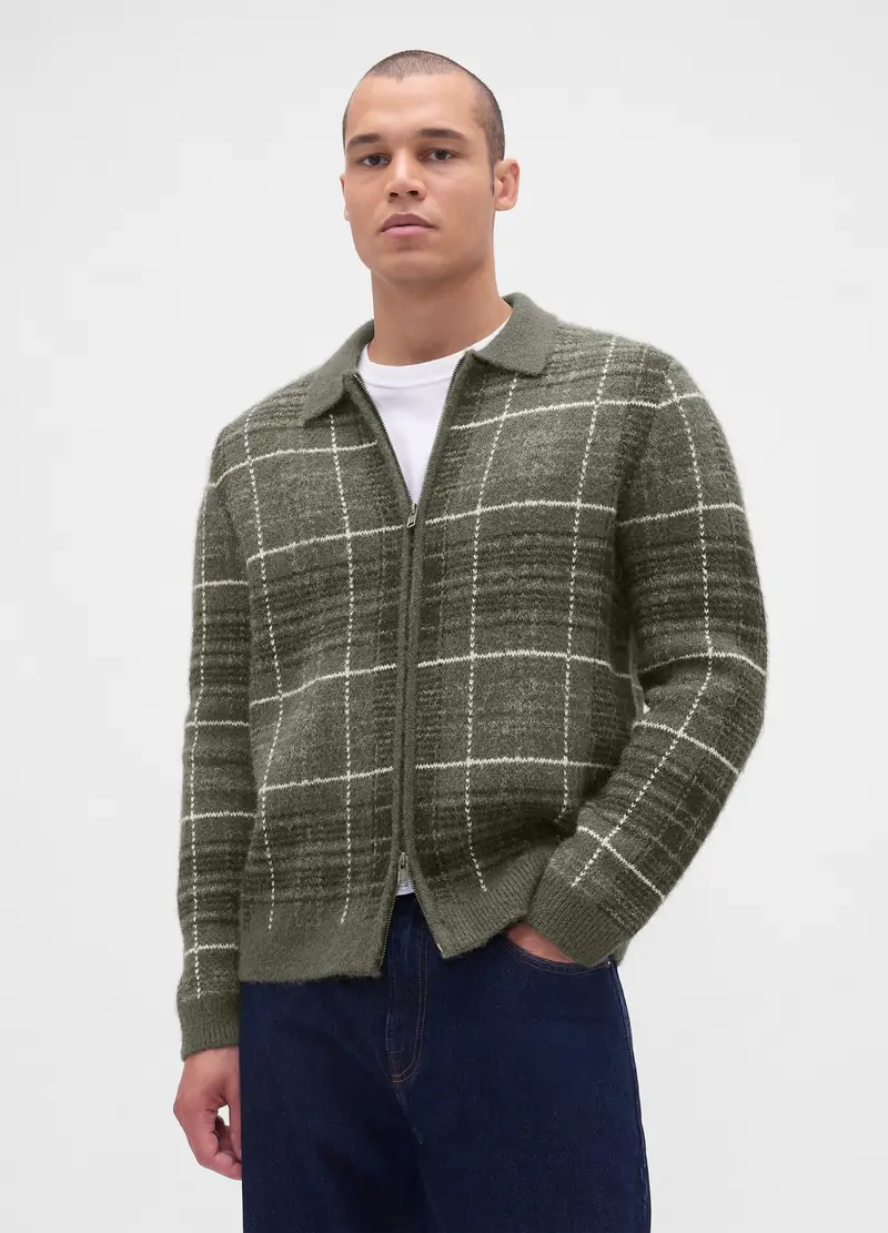 Maglione Verde A Quadri In Misto Lana E Alpaca, Uomo, Verde miniatura 2