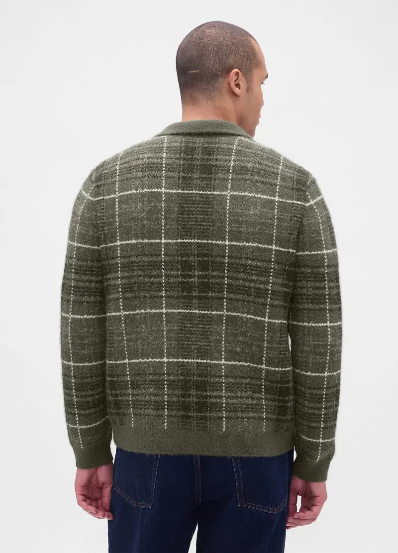 Maglione Verde A Quadri In Misto Lana E Alpaca, Uomo, Verde miniatura 3