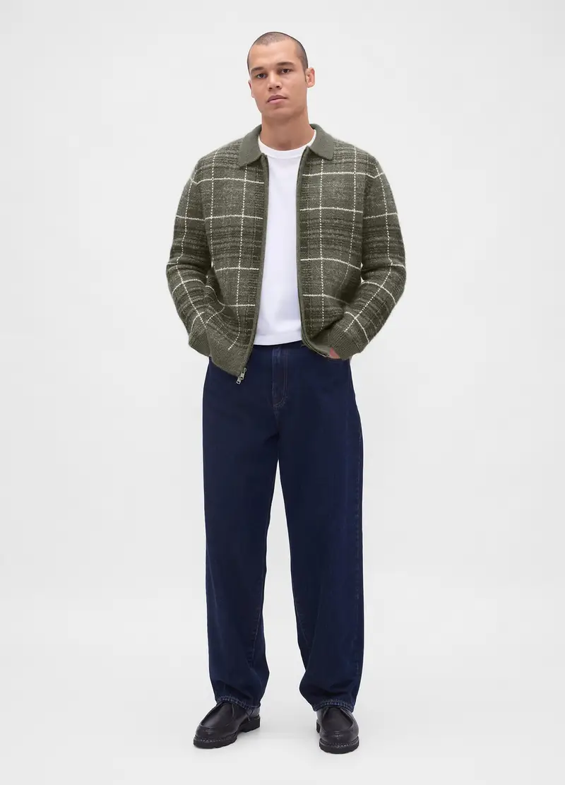 Maglione Verde A Quadri In Misto Lana E Alpaca, Uomo, Verde