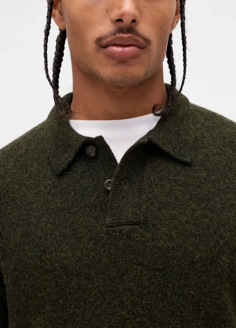 Maglione Verde In Lana, Uomo, Nero miniatura 3