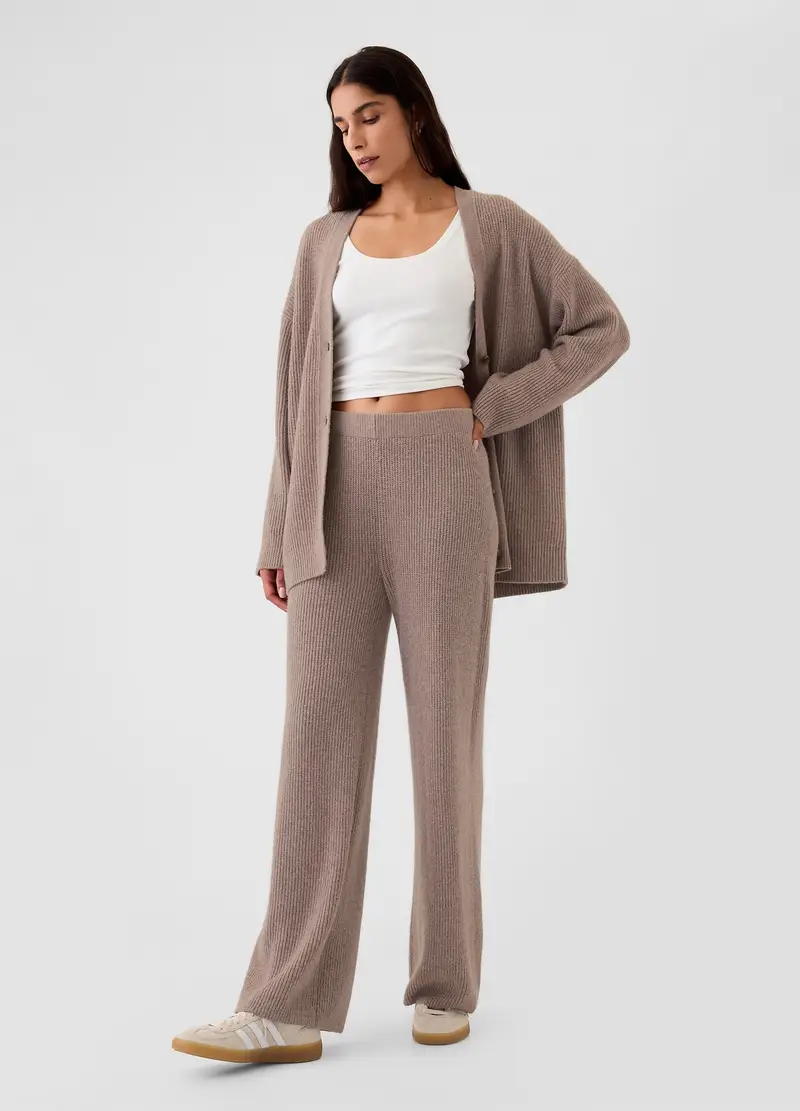 Pantalone A Gamba Larga A Costine, Donna, Beige