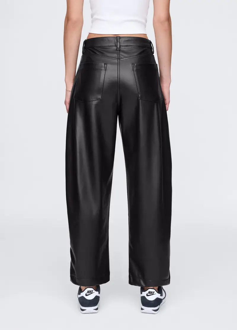 Pantalone Barrel Fit Effetto Lucido, Donna, Nero miniatura 3