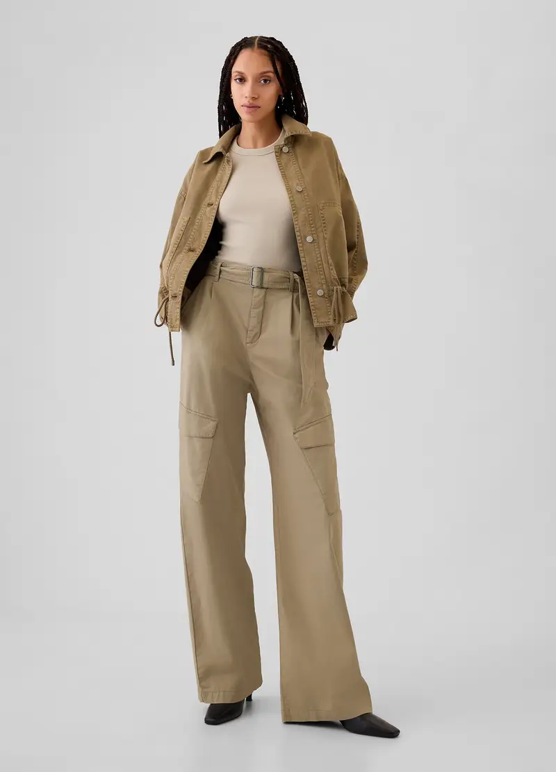 GAP, Pantalone Cargo In Twill Stretch Con Cintura, Donna, Beige, Taglia: 46
