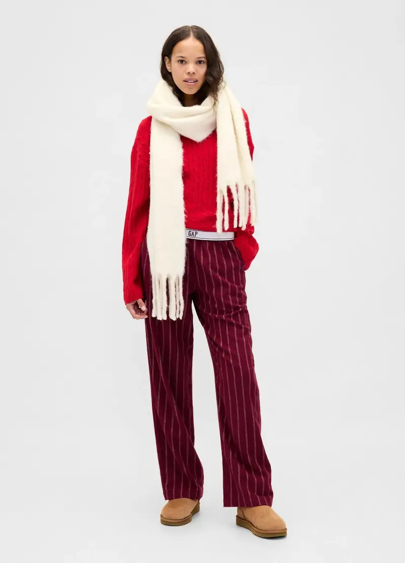 Pantalone Pigiama A Righe, Donna, Rosso miniatura 3