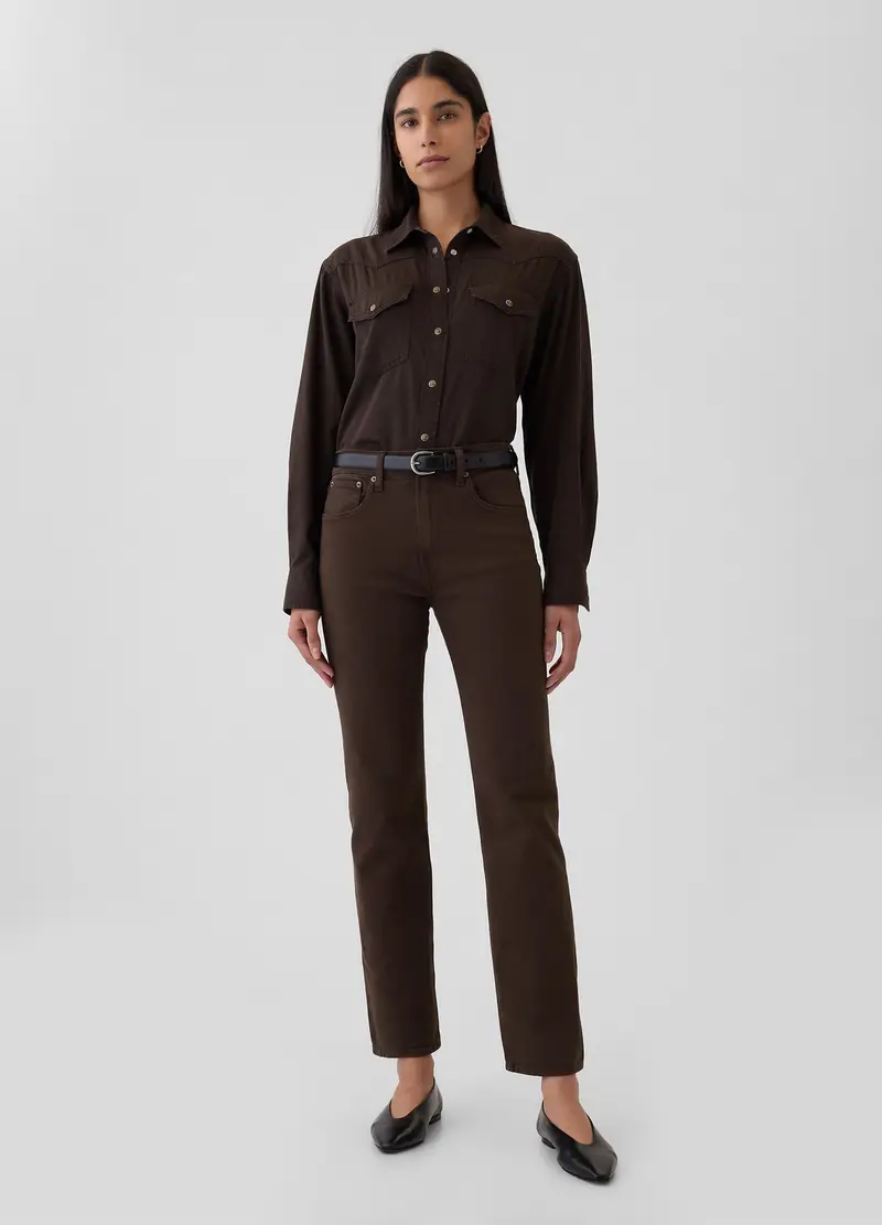 Pantalone Straight Fit In Cotone Stretch, Donna, Marrone