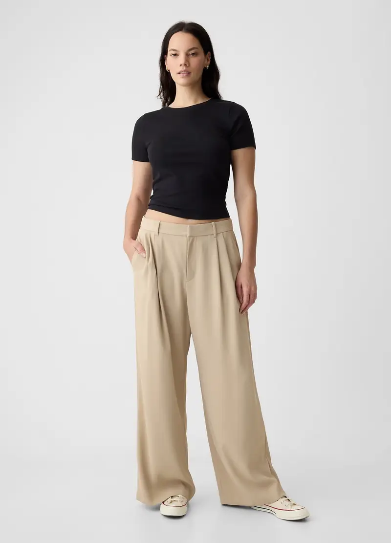 GAP, Pantalone Wide Leg Vita Alta Con Pinces, Donna, Beige, Taglia: 46 miniatura 3
