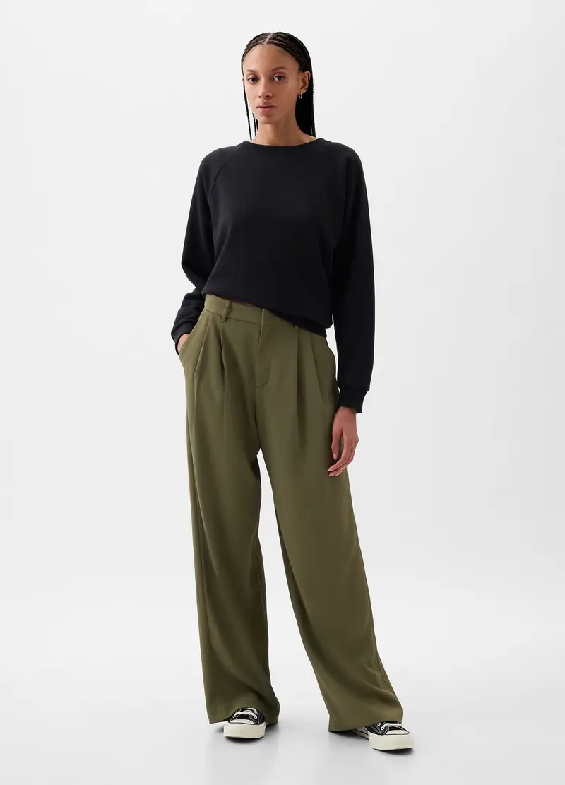 GAP, Pantalone Wide Leg Vita Alta Con Pinces, Donna, Verde, Taglia: 46
