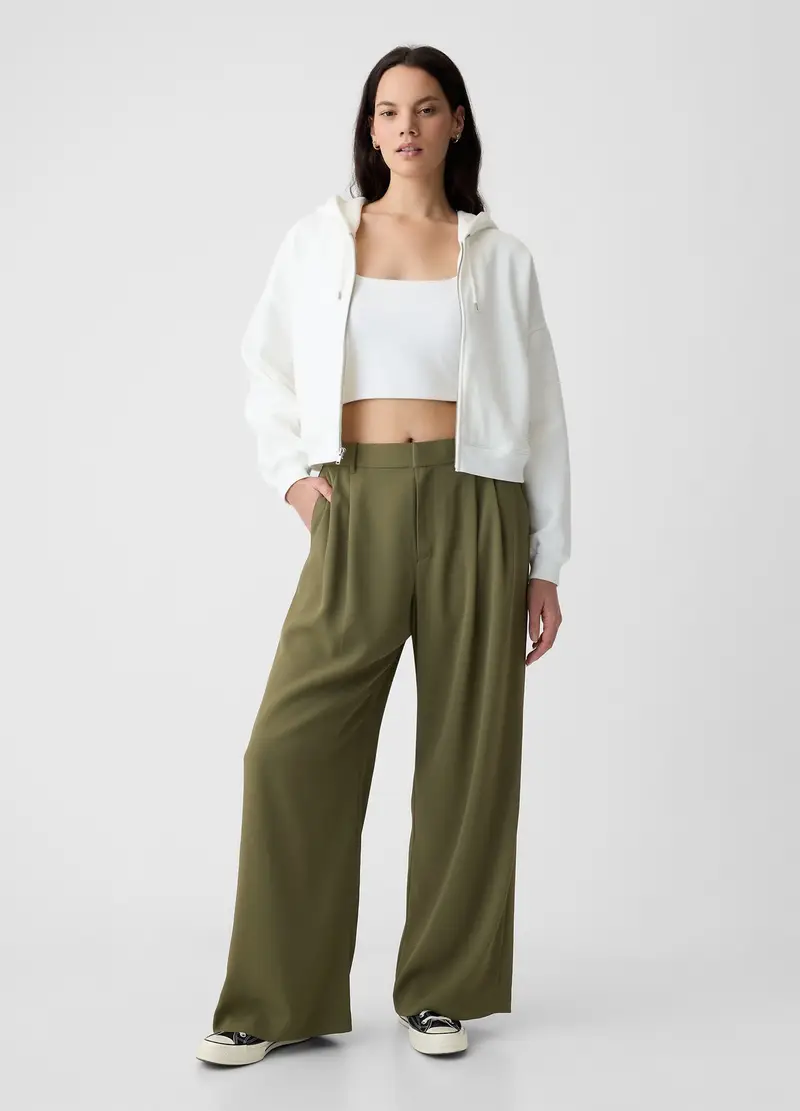 GAP, Pantalone Wide Leg Vita Alta Con Pinces, Donna, Verde, Taglia: 46 miniatura 3