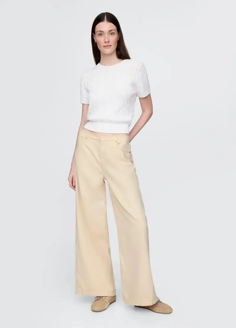 Pantaloni a zampa beige in cotone e Lyocell, , Beige chiaro