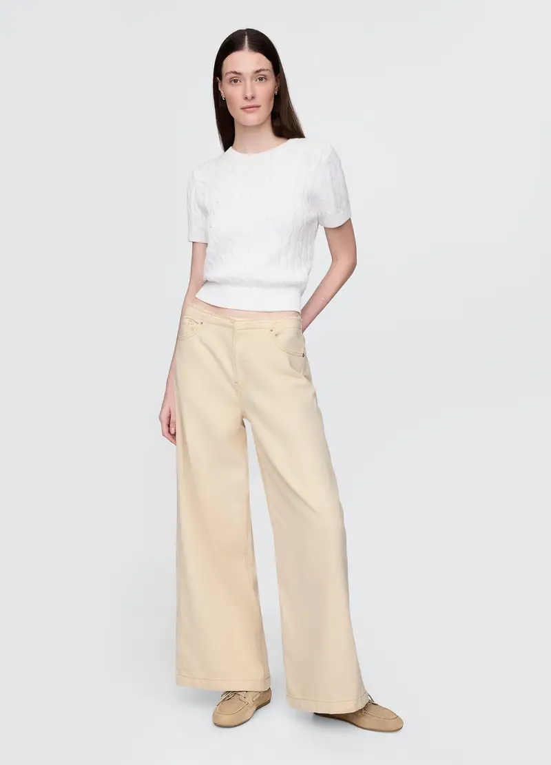 GAP, Pantaloni A Zampa Beige In Cotone E Lyocell, Donna, Beige, Taglia: 34 REGULAR