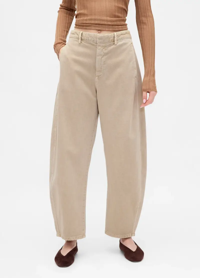 Pantaloni Beige In Cotone, Donna, Beige miniatura 3