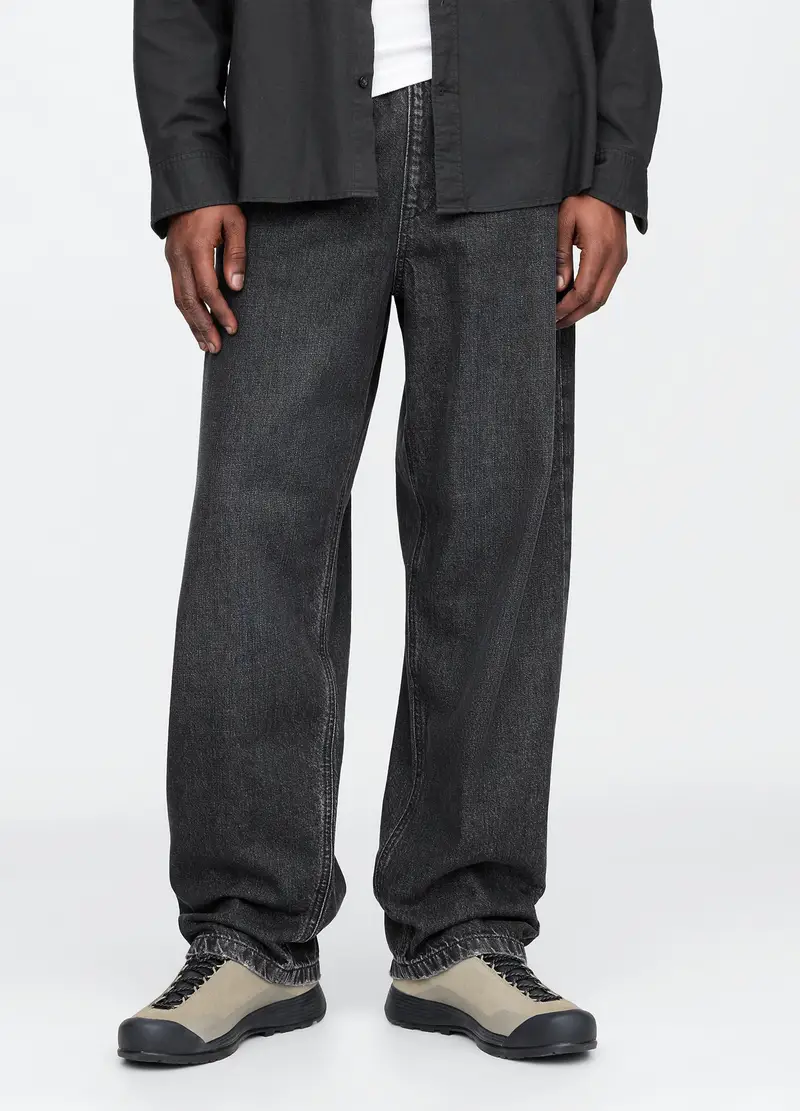 Pantaloni Denim Neri A Gamba Larga Gap, Uomo, Nero miniatura 2