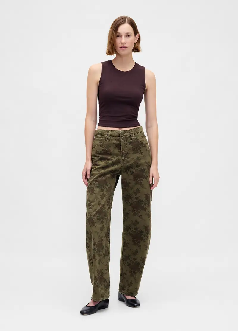 Pantaloni In Cotone Con Stampa, Donna, Verde