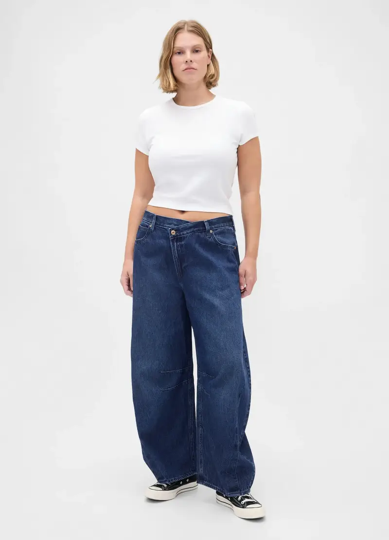 Pantaloni In Denim Ampi, Donna, Denim miniatura 2
