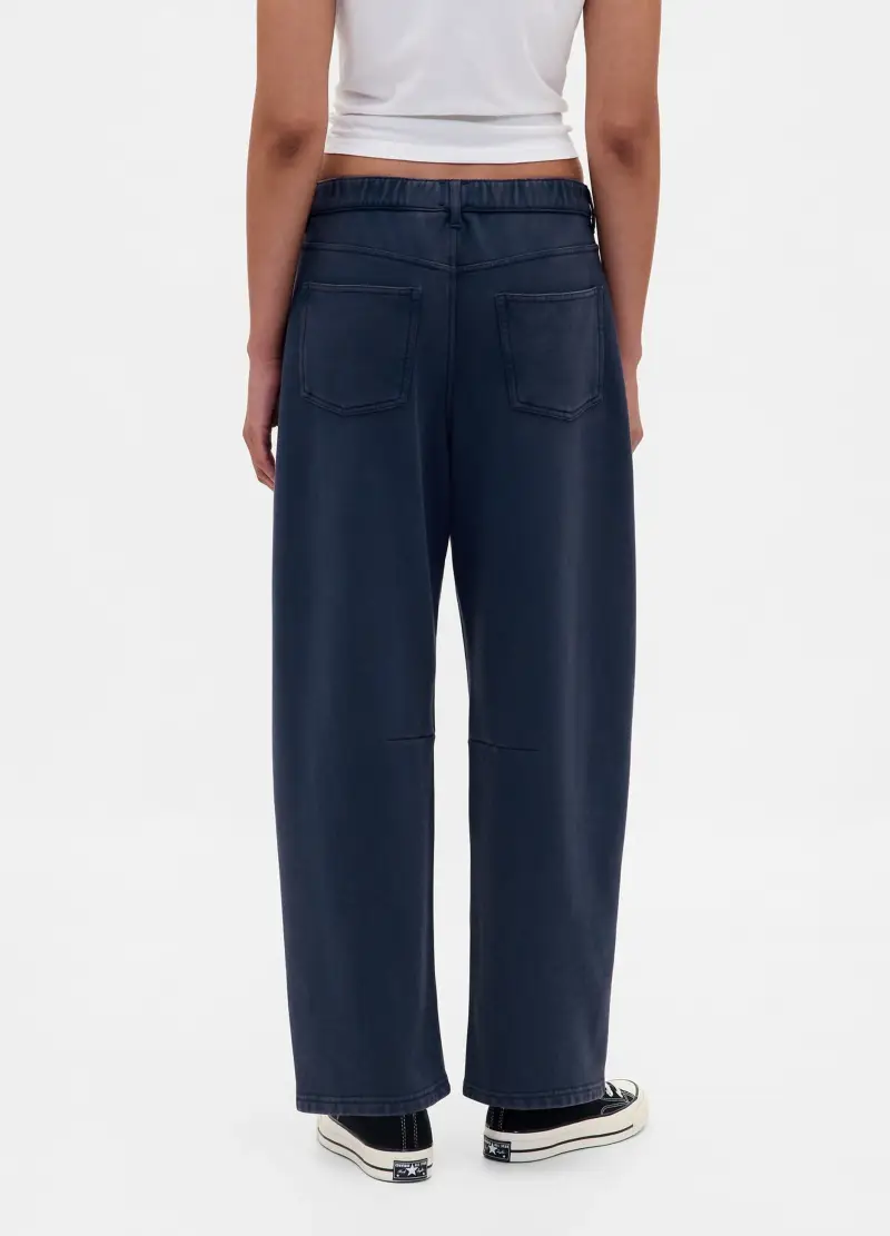 Pantaloni In Misto Cotone A Gamba Larga, Donna, Blu miniatura 3