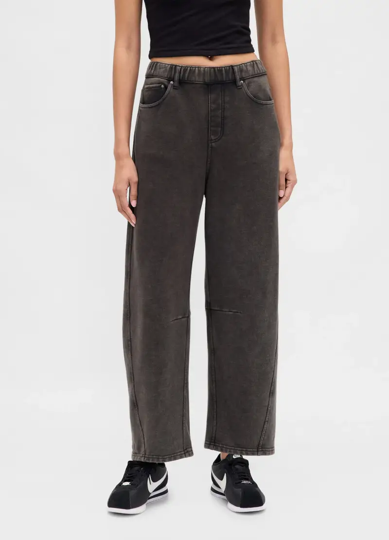 Pantaloni In Misto Cotone A Gamba Larga, Donna, Grigio miniatura 2