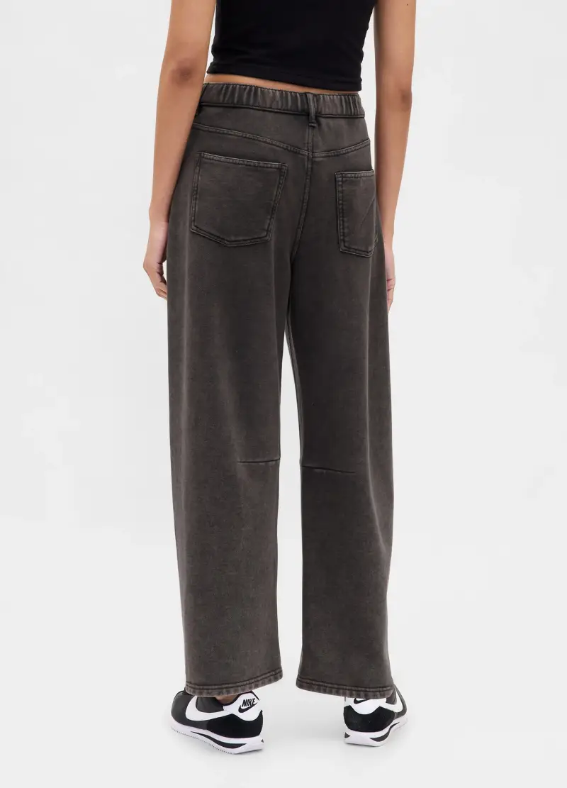 Pantaloni In Misto Cotone A Gamba Larga, Donna, Grigio miniatura 3