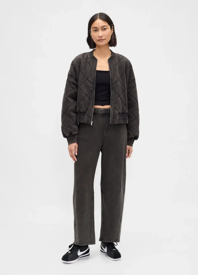 Pantaloni In Misto Cotone A Gamba Larga, Donna, Grigio