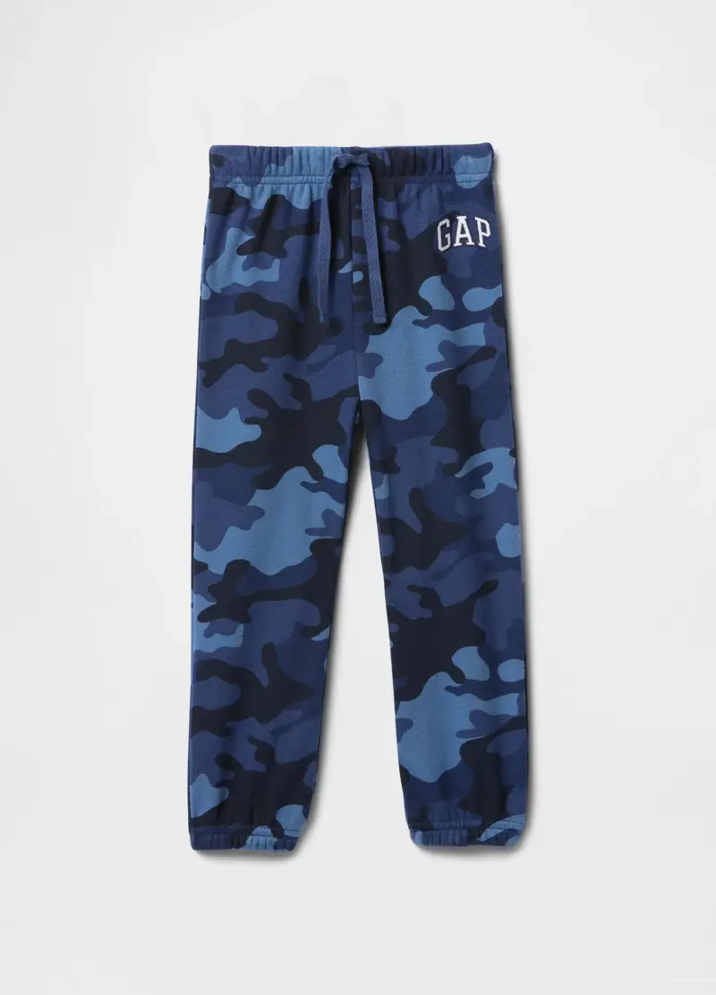 Pantaloni in misto cotone con logo e fantasia mimetica, Bambino, Blu denim