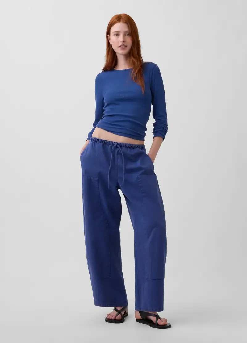Pantaloni In Puro Cotone, Donna, Blu