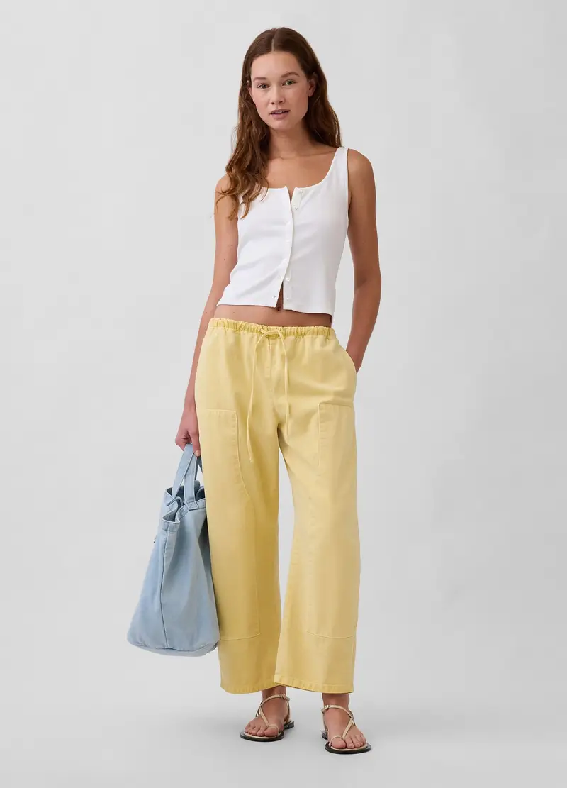 Pantaloni In Puro Cotone, Donna, Giallo