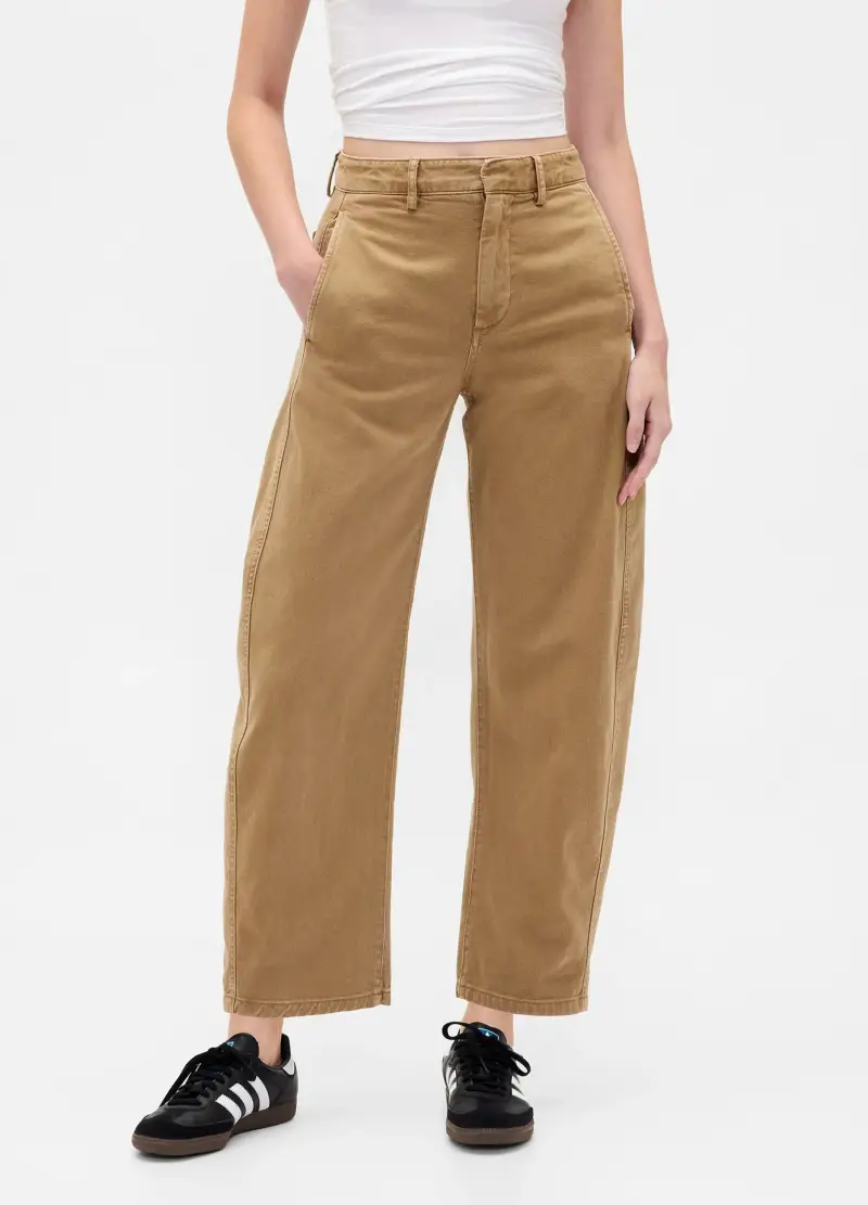 Pantaloni Marroni In Cotone, Donna, Marrone miniatura 2