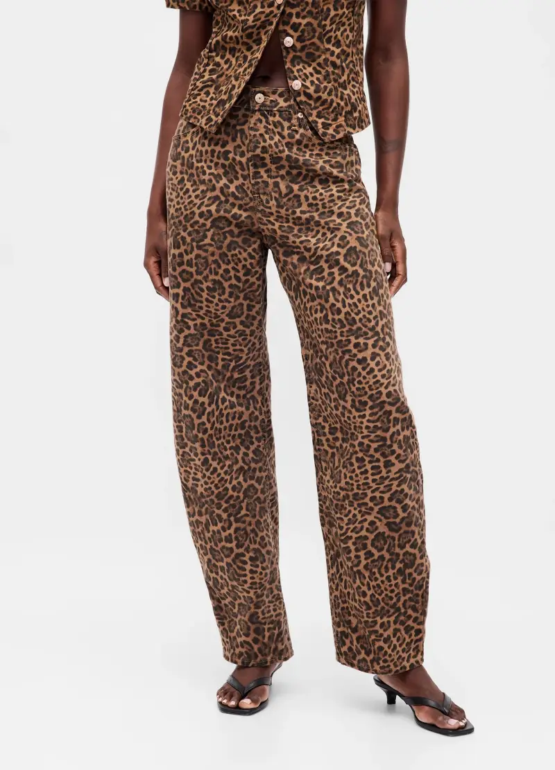 Pantaloni Marroni Leopardati In Cotone, Donna, Marrone miniatura 2