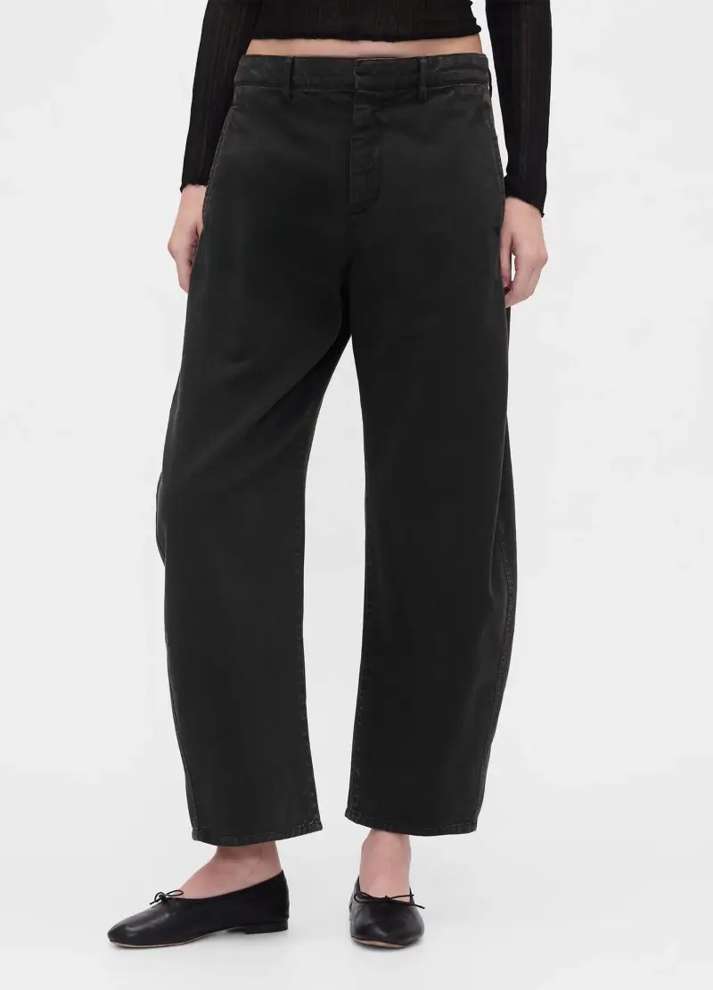 Pantaloni Neri Ampi In Cotone, Donna, Nero miniatura 2