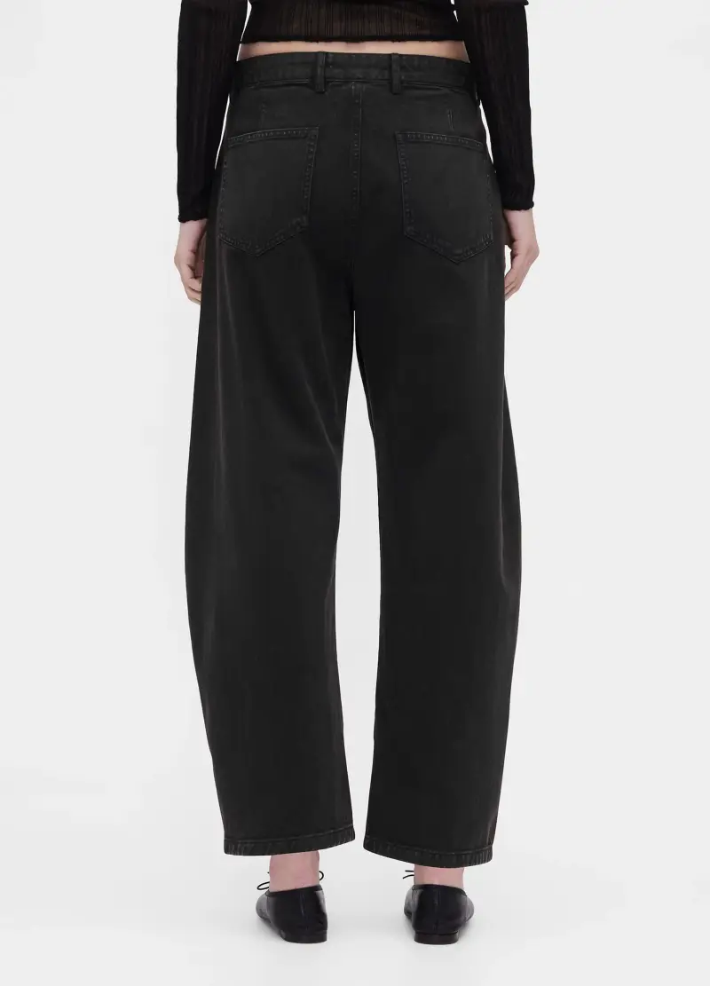 Pantaloni Neri Ampi In Cotone, Donna, Nero miniatura 3