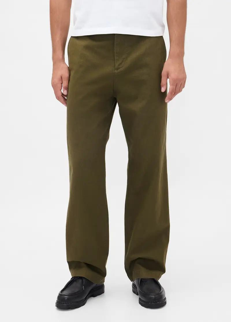 Pantaloni Regular In Cotone, Uomo, Verde miniatura 2