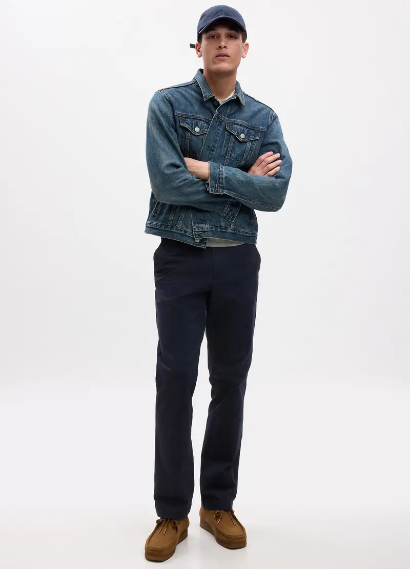 Pantaloni Straight Fit In Cotone Stretch, Uomo, Blu, x