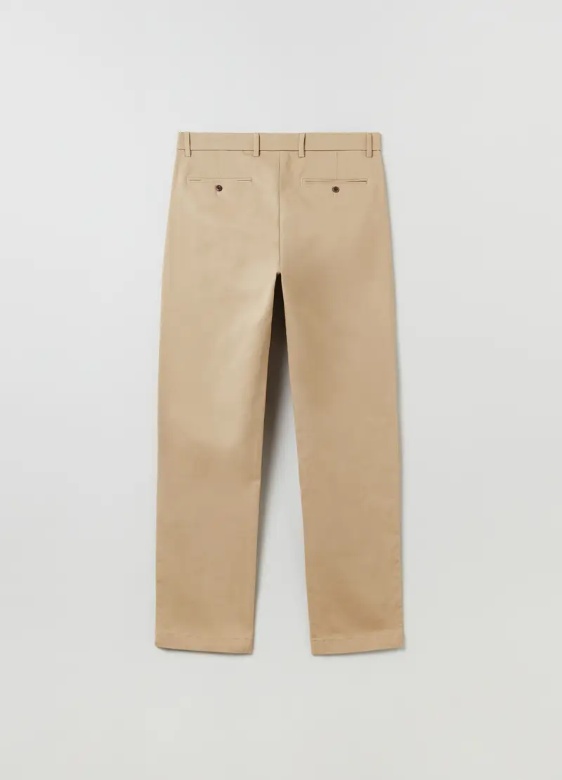 Pantaloni Straight Fit In Cotone Stretch, Uomo, Marrone miniatura 3