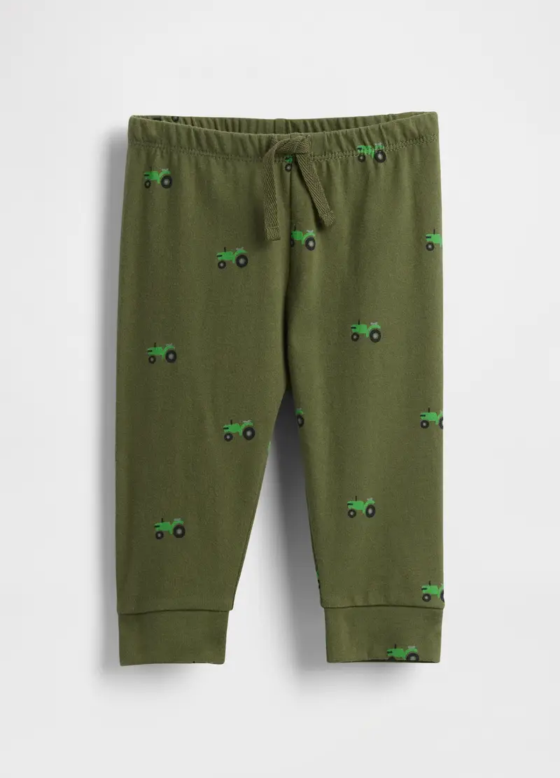 Pantaloni verde in cotone con stampa trattori, Verde