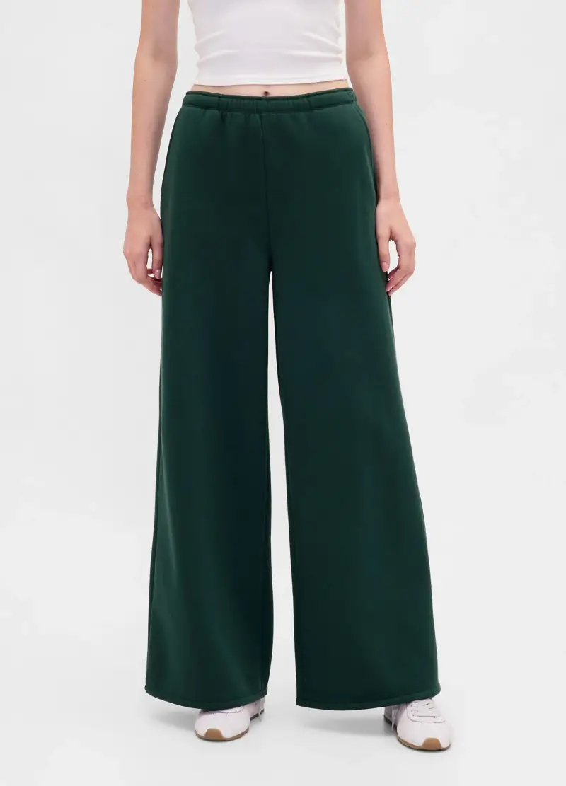 Pantaloni Verdi Palazzo In Misto Cotone E Poliestere, Donna, Verde miniatura 2