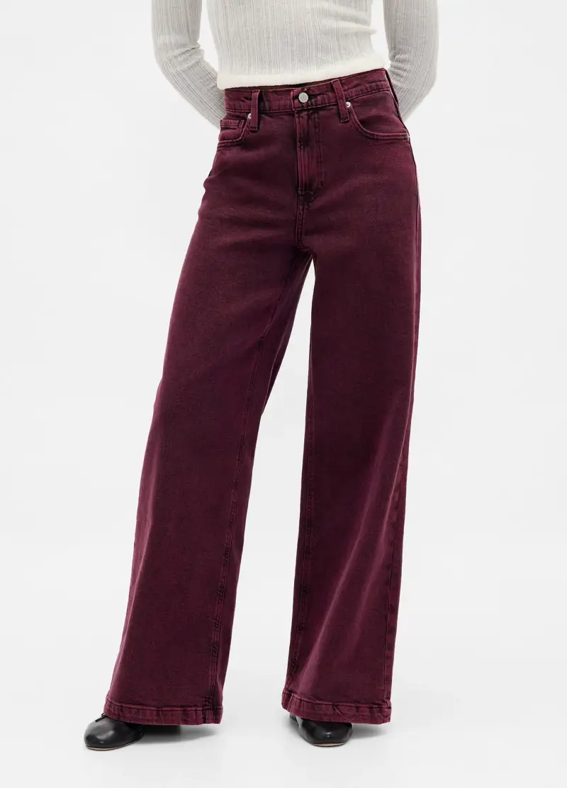 Pantaloni Wide Leg Viola In Cotone Elasticizzato, Donna, Rosso miniatura 2