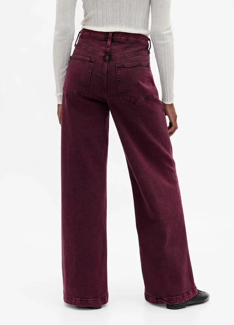 Pantaloni Wide Leg Viola In Cotone Elasticizzato, Donna, Rosso miniatura 3
