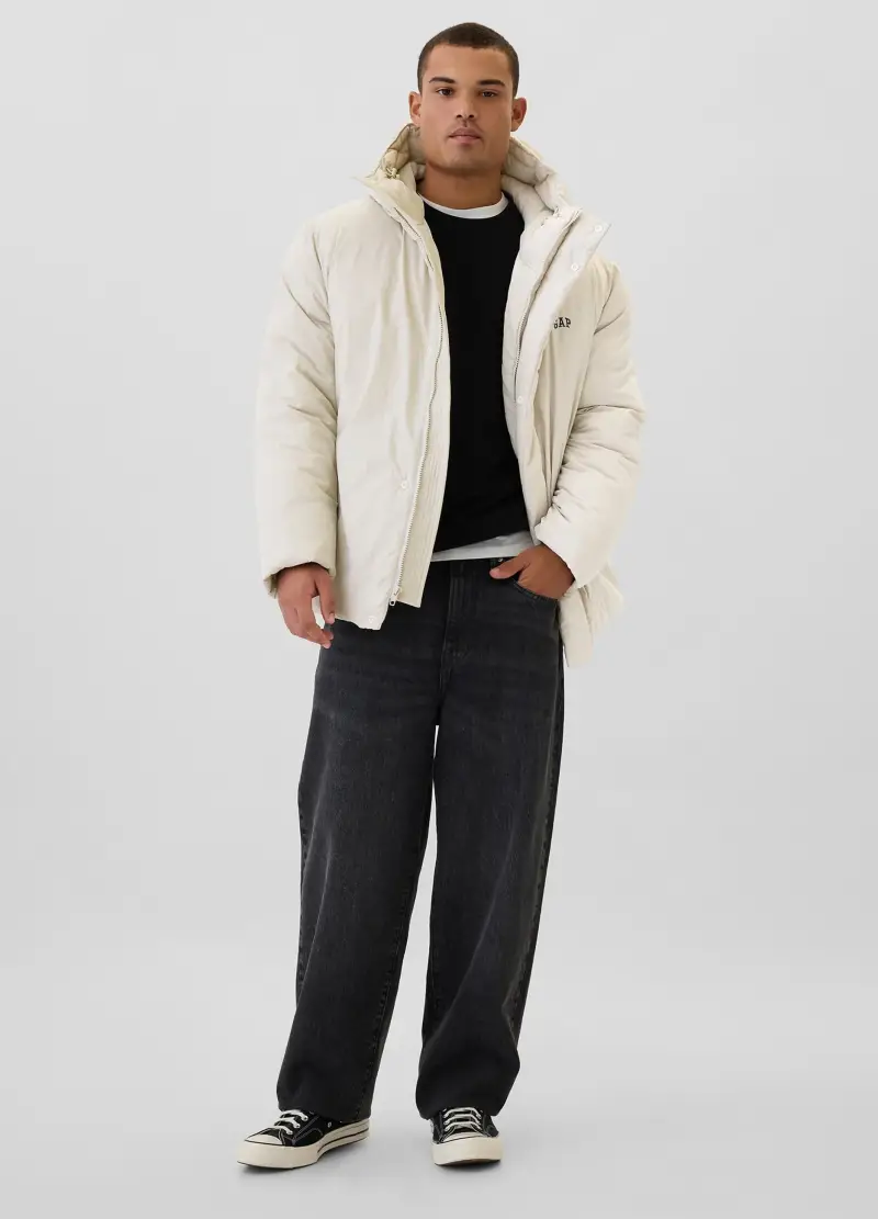 Piumino Con Cappuccio E Ricamo Logo, Uomo, Bianco miniatura 2