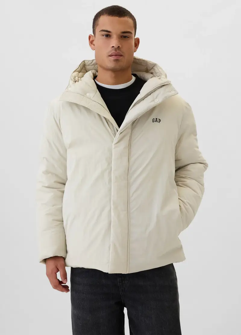 Piumino Con Cappuccio E Ricamo Logo, Uomo, Bianco