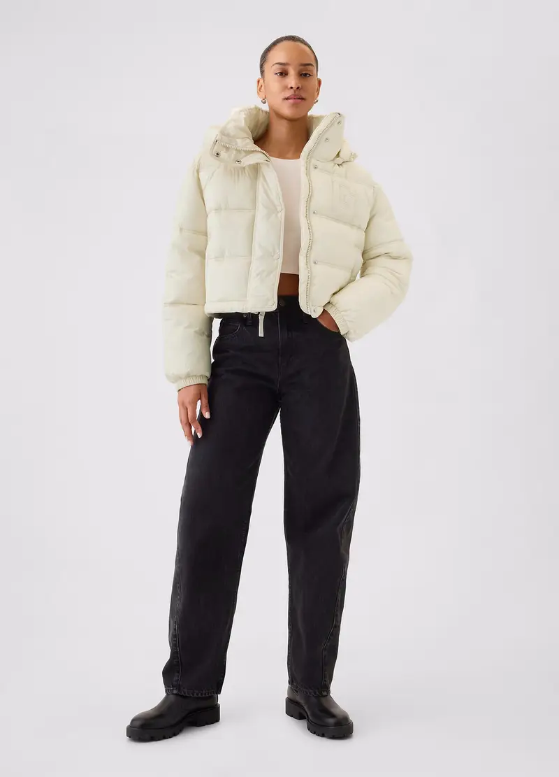 Piumino Corto Trapuntato Con Cappuccio, Donna, Bianco