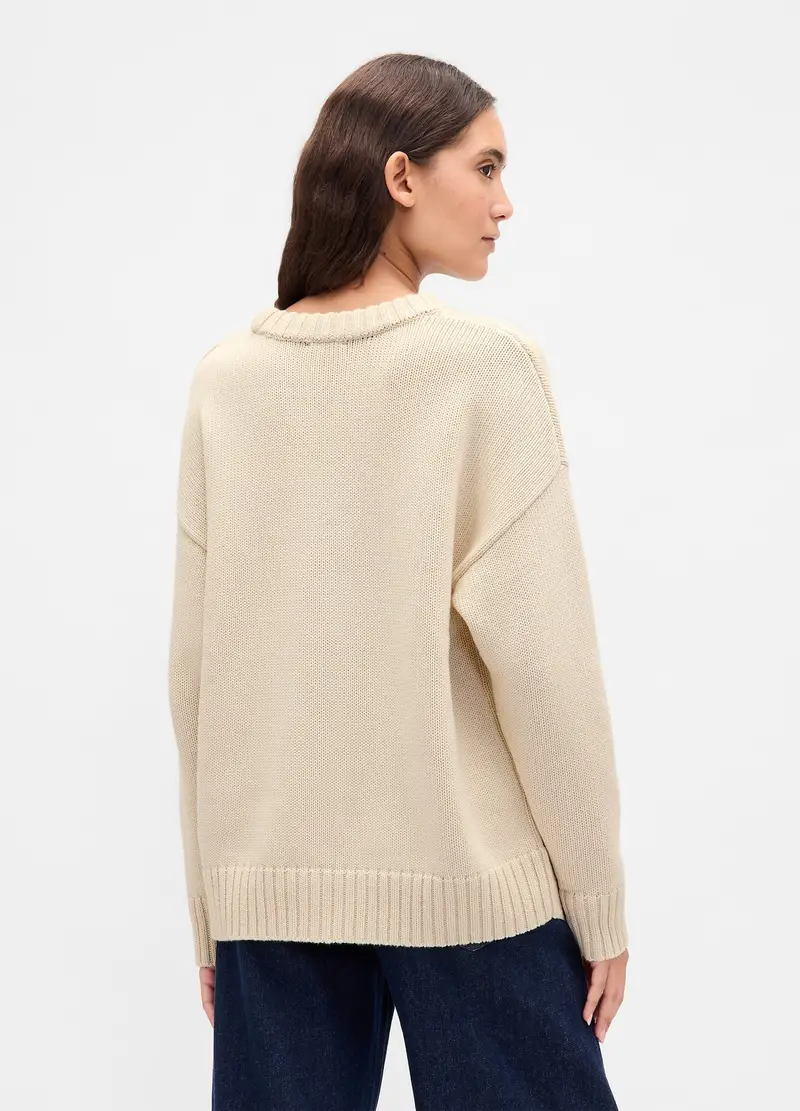 , Pullover Beige In Cotone, Donna, Beige miniatura 2