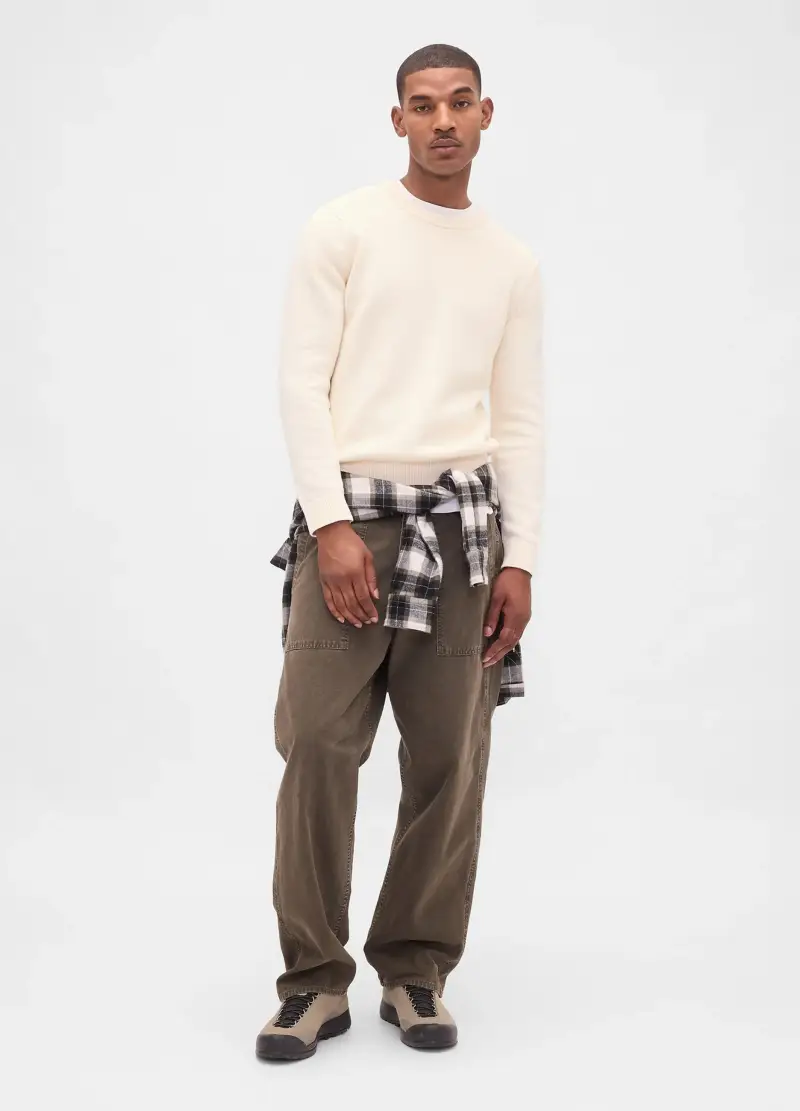 Pullover Bianco In Cotone, Uomo, Beige