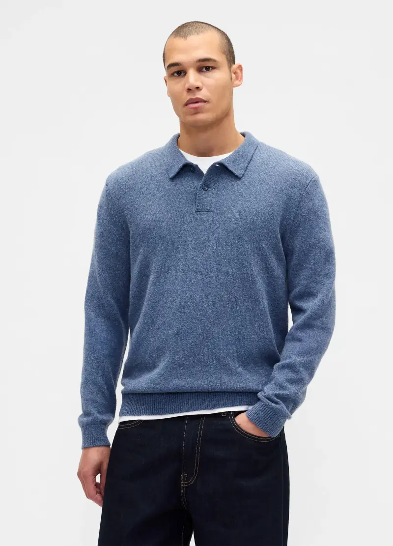 , Pullover Blu In Misto Lana E Poliammide, Uomo, Blu miniatura 2