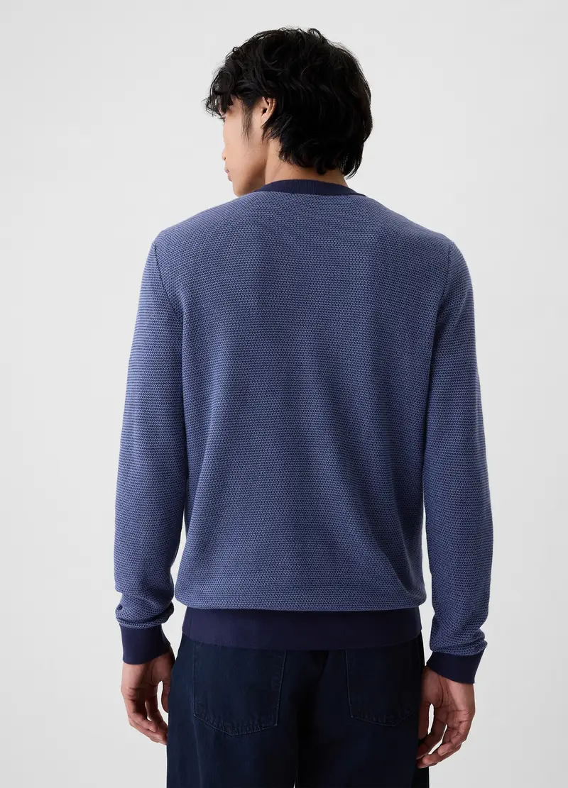 Pullover Blu Indigo In Puro Cotone Con Micro Trama A Nido D ape, Uomo, Blu miniatura 3