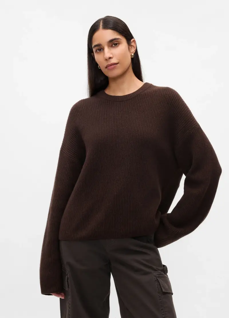 Pullover Cashsoft Con Lavorazione A Coste Inglesi, Donna, Marrone