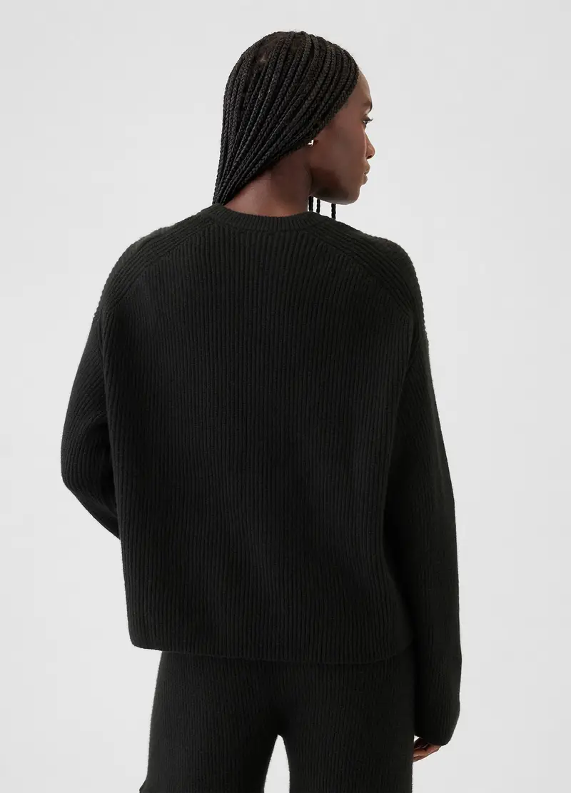 Pullover Cashsoft Con Lavorazione A Coste Inglesi, Donna, Nero miniatura 3