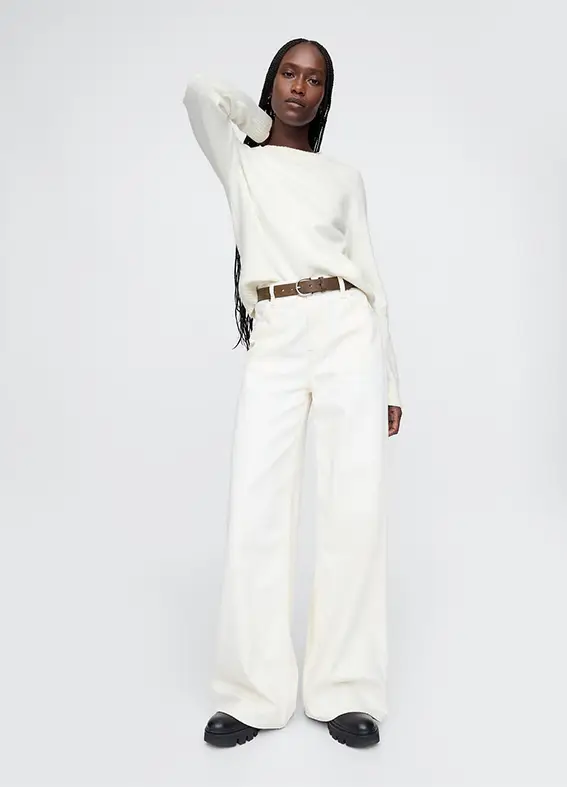 Pullover Cashsoft Con Scollo Rotondo, Donna, Bianco miniatura 2